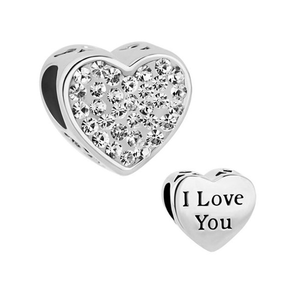 LuckyJewelry Heart I Love You Charms Swarovski element Birthstone Crystal Sale Cheap Beads Fit Bracelet - White - CB12JPY5ZY9