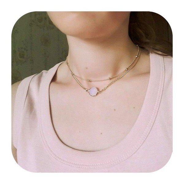 Layered Opal Pendant Necklaces Choker Necklaces Jewelry for Women Defiro - White - C3187TAYTC9