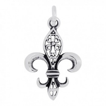 Sterling Silver Medium Filigree Fleur-De-Lis Charm Pendant (19 x 14 mm) - CB11GJT0U99