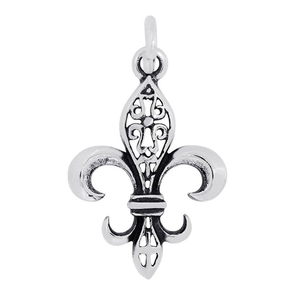 Sterling Silver Medium Filigree Fleur-De-Lis Charm Pendant (19 x 14 mm) - CB11GJT0U99