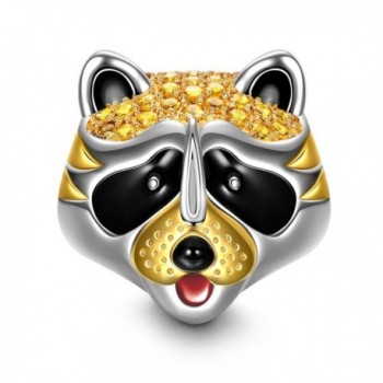 NinaQueen "Raccoon" 925 Sterling Silver Gold Plated Enamel Animal Bead Charms-Happy Family - CC12O24LHG2