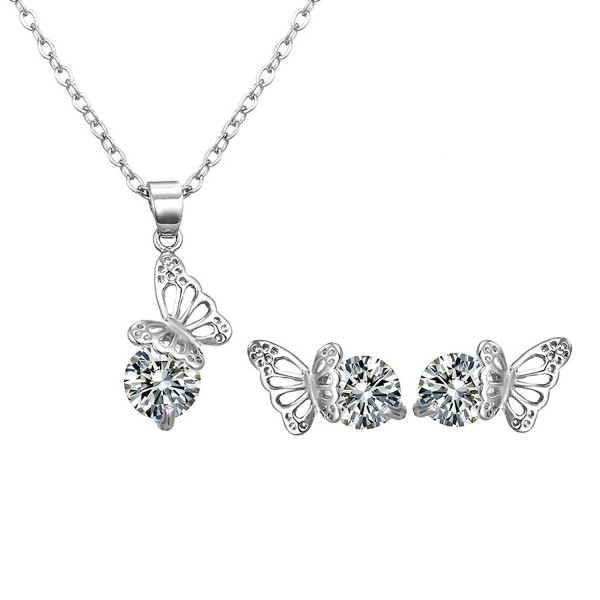 18k Gold-Plated Austrian Crystal Butterflies Pendant Necklace & Earrings Afterglow Jewelry - CV12DXGM967