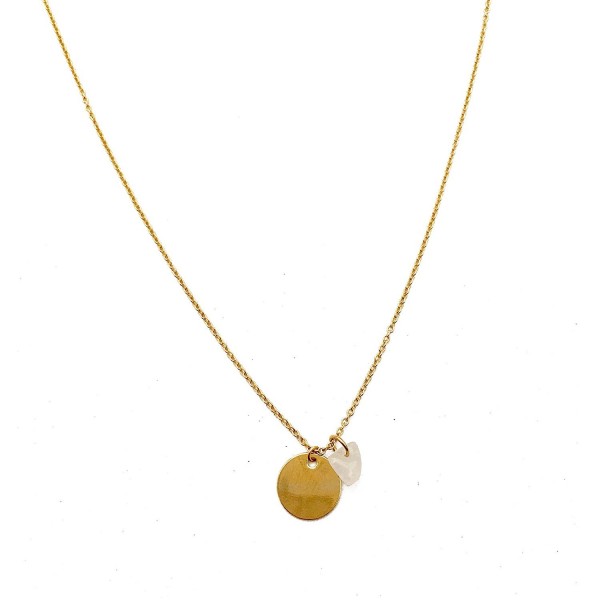 HONEYCAT Gold Moonstone Crystal Stone Charm & Disc Karma Necklace | Minimalist Delicate - CP128F23GQ1