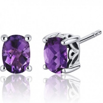 Amethyst Stud Earrings Sterling Silver Oval Cut 1.50 Carats - CV116ULJFNX