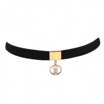 Pusheng 3/8" Black Suede Choker with Simulated Pearl - Black - C112MI0OTR1