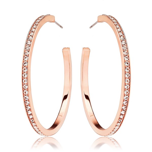 Eternity Rose Gold Plated Hoop Earrings with Clear Round Crystals - CW12E20WFB7