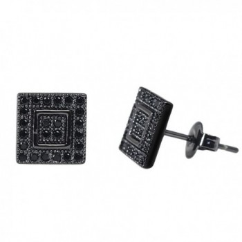 BALA Black Square Stud Earring "18k" for Men Gold Plated Small 8mm-CZ Inalid - Black - CZ182ZC67HN