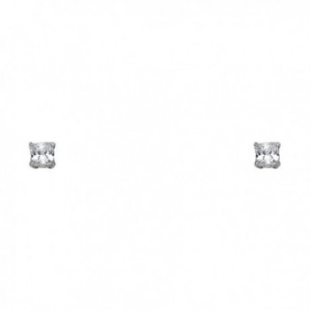 14k White Gold 3mm Princess CZ Solitaire Basket-set Stud Earrings with Screwback - CM118W78UAB