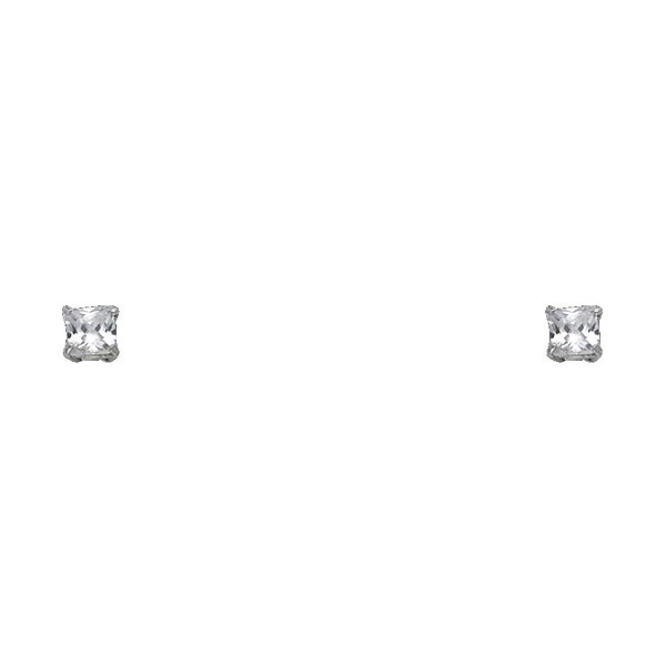 14k White Gold 3mm Princess CZ Solitaire Basket-set Stud Earrings with Screwback - CM118W78UAB