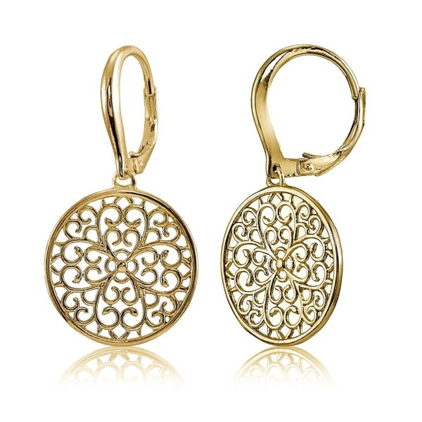 Sterling Silver High Polished Medallion Filigree Leverback Earrings - CX1822IL758