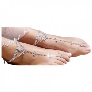 2Pcs Barefoot Sandals Sparkling Crystal Clear Rhinestone Elegant Design - Sliver - CU12284FJA7
