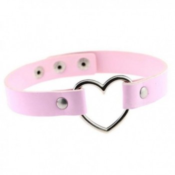 Freedi Women Girls Love Heart Choker PU Leather Collar Punk Goth Fans Cool Chain Necklace - Pink - CD17XSON5ZI