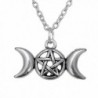 Antique Silver Tone Wiccan Triple Moon Pendant Goddess Pentacle Necklace Trendy Jewelry - CW12MG1X6PN