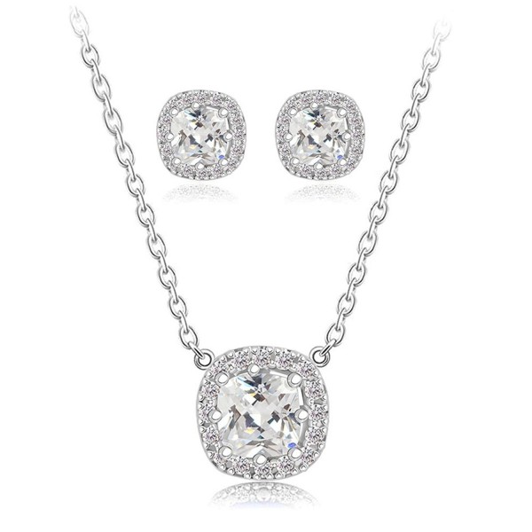 Bridal Party Rhinestone Zircon Necklace Earrings Set - Clear - CI12G9CYKZP