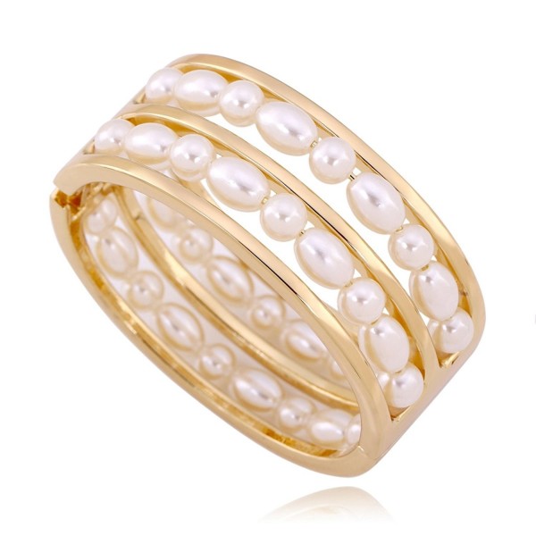 KAYMEN 2 Rows Pearls Good Quality Statement Bangle for Women & Wedding Bracelet - CU120OZZHGT