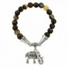 Falari Elephant Lucky Charm Natural Stone Bracelet Black Mix Cream Agate B2448-BCA - CQ12F1GJDF7