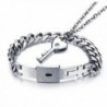 A Couple Jewelry Sets Stainless Steel Love Lock Bracelets Bangles Key Pendant Necklace - CO1292SZOWV