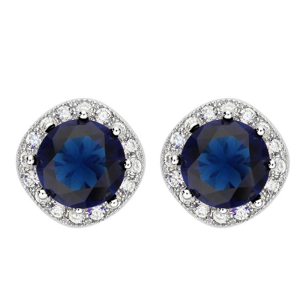 EVER FAITH 925 Sterling Silver Cubic Zirconia Elegant Cushion Cut Halo Stud Earrings - Blue - CK12B7C5UFV