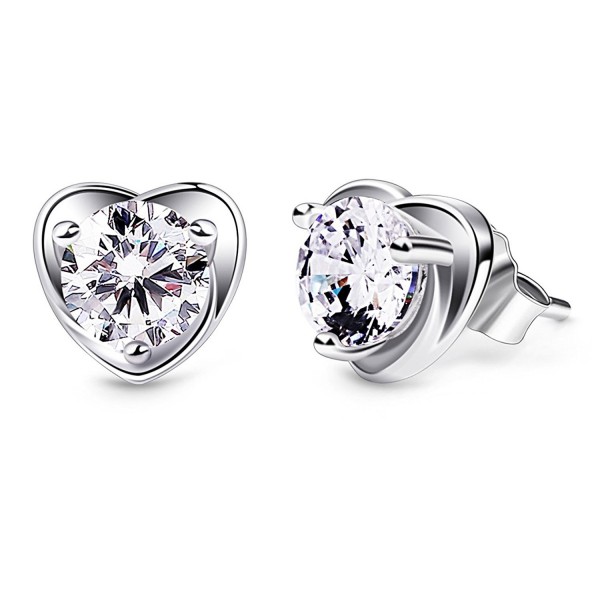 B.Catcher Earring Studs Heart Shape 925 Sterling Silver Cubic Zirconia Heart Stud Earrings Valentines Day Gift - C9189T3DZN3