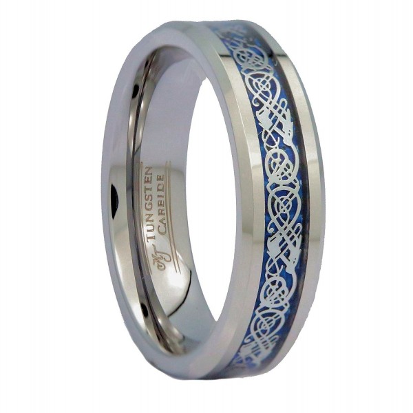 MJ 6mm Blue Celtic Dragon Unisex Tungsten Carbide Ring Wedding Band Ring - CX12O43WQI1