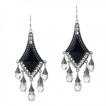 She Lian Vintage Silver Tone Rhinestone Jewelry Big Dangle Chandelier Earrings for Women - Black - CG120CQYIV5