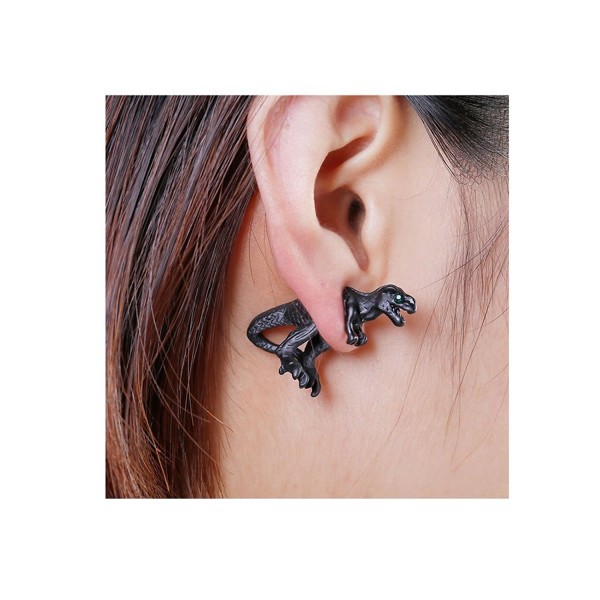 Sexy Sparkles Dinosaur 3D Double Sided Ear Stud Earrings for Women with Green Rhinestones - C412K07YQWR