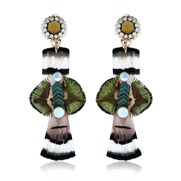 Starshiny Orange Handmade Bohemian Natural Feather Dangling Earrings Fashion Jewelry for Women - Green - CU182GME3XO