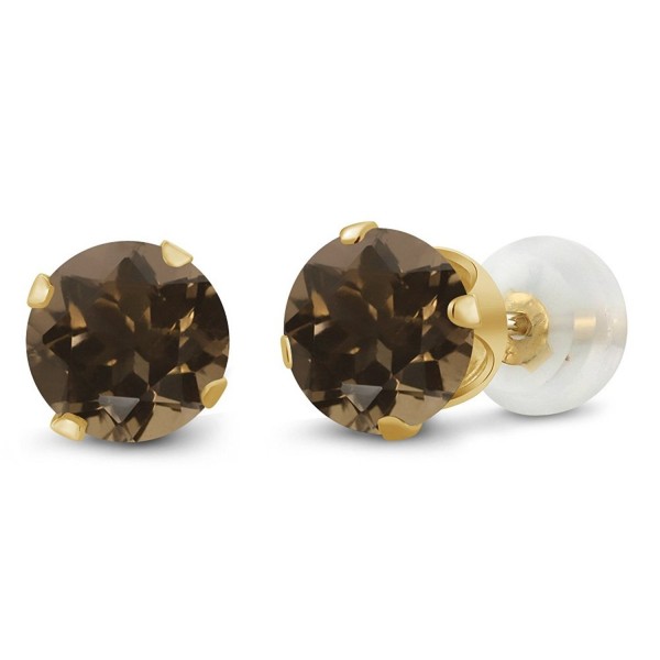 1.60 Ct Round 6mm Brown Smoky Quartz 10K Yellow Gold Stud Earrings - C61191K4DJL