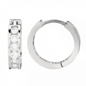 Sterling Silver Channel Set Cubic Zirconia Huggie Hoop Earrings 3x13 Mm - CZ119EZKK3V