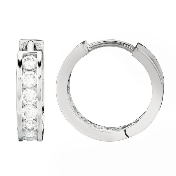 Sterling Silver Channel Set Cubic Zirconia Huggie Hoop Earrings 3x13 Mm - CZ119EZKK3V