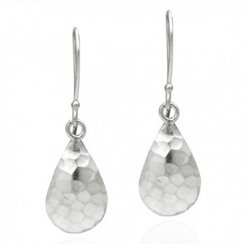 Curved Hammered Teardrop Thai Hill Tribe .925 Sterling Silver Dangle Earrings - CO127UQ1WY1