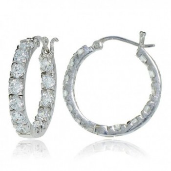 Sterling Silver Cubic Zirconia Inside Out 3x25 mm Round Hoop Earrings - Sterling Silver - CI12MN2MAXX