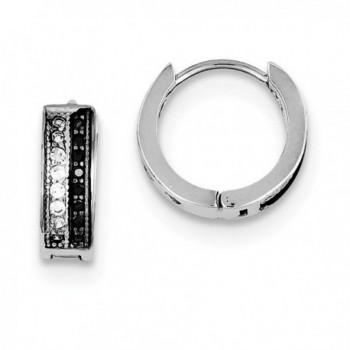 Sterling Silver Synthetic CZ White and Black Hinged 0.4IN Hoop Huggy Earrings (0.5IN x 0.5IN ) - CV11FRSHJ1F