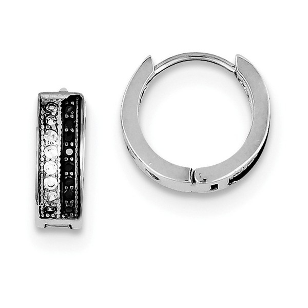 Sterling Silver Synthetic CZ White and Black Hinged 0.4IN Hoop Huggy Earrings (0.5IN x 0.5IN ) - CV11FRSHJ1F