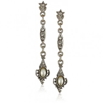 Downton Abbey "Stardust Carded" Silver-Tone Simulated Pearl and Crystal Drop Earrings - C811FP3XW8L