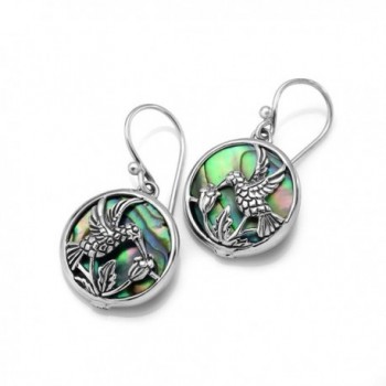 Sterling Hummingbird Drinking Abalone Earrings