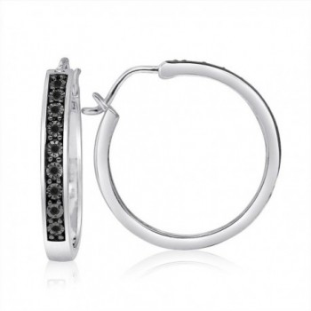 Sterling Silver 1/10CTTW Diamond Hoop Earrings - Black - C011E9JN89F