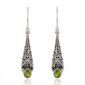 925 Sterling Silver Bali Detailed Filigree Genuine Green Peridot Dangle Earrings-Nickle Free - CH126GZ6URB