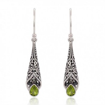 925 Sterling Silver Bali Detailed Filigree Genuine Green Peridot Dangle Earrings-Nickle Free - CH126GZ6URB