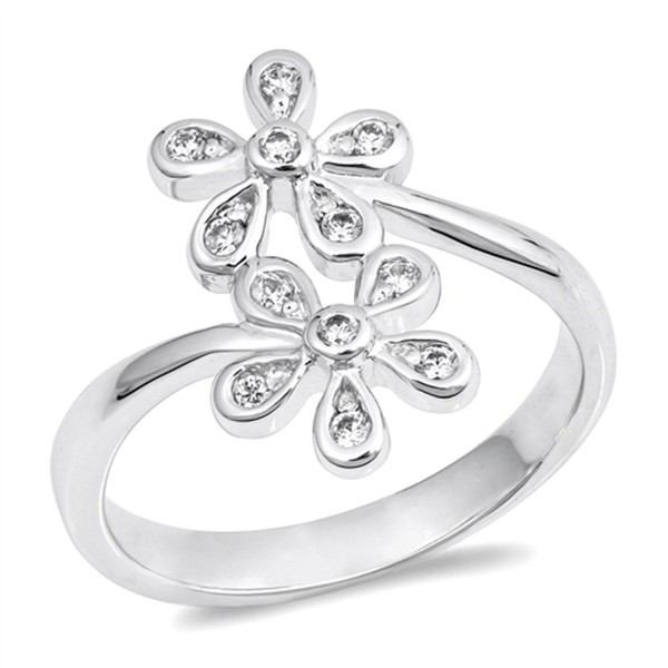 White CZ Plumeria Flower Daisy Ring New .925 Sterling Silver Band Sizes ...