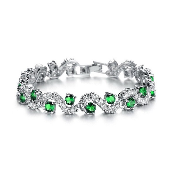 MIGAGA Platinum Plated Cubic Zirconia bracelet For women Wedding Jewelry - Green 17cm - CP12EHMBBLP