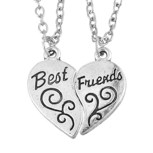 MJARTORIA Best Friend Engraved Split Heart Pendant Necklace Set of 2 - CK12FMLST8X