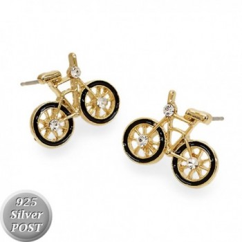 Mini Crystal Rhinestone Bicycle Epoxy Silver Post Fashion Stud Earrings Black - C011CKTS8ZP