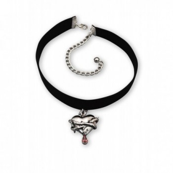 Black Velvet Choker with Bleeding Heart Wrapped in Thorns Adjustable Size - CG11P6EHK8H