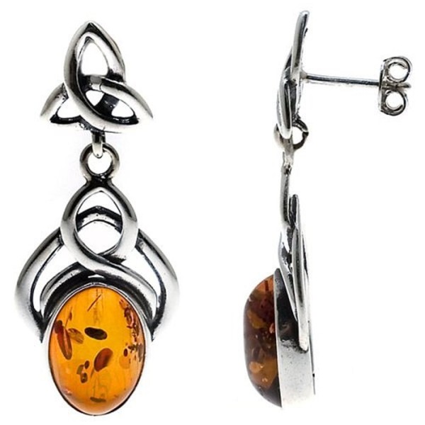 Honey Amber Sterling Silver Celtic Knot Stud Large Earrings - CI111A4MH3J