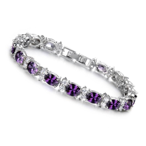 SDLM Womens Fashion Jewelry Sterling Silver Plated Charm Gemstone Oval Tennis Bracelet.7" - Purple - CB12NYSYHL3