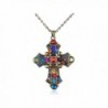Alilang Ornate Antique Golden Tone Colorful Rhinestone Cross Pendant Necklace - CU117LOIPDT