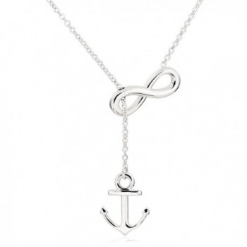 ELBLUVF Newest Stainless steel Silver Plated Anchor Infinity Lariat Y Necklace 18inch For Women 3 Colors - Silver - CO11KBCSVK5