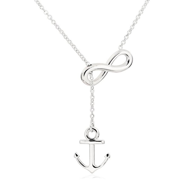 ELBLUVF Newest Stainless steel Silver Plated Anchor Infinity Lariat Y Necklace 18inch For Women 3 Colors - Silver - CO11KBCSVK5