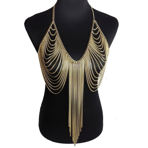 Winter.Z Multi-storey body chain Tassels Explosion models exaggeration fashion retro false collar necklace - C412L8HBJH3